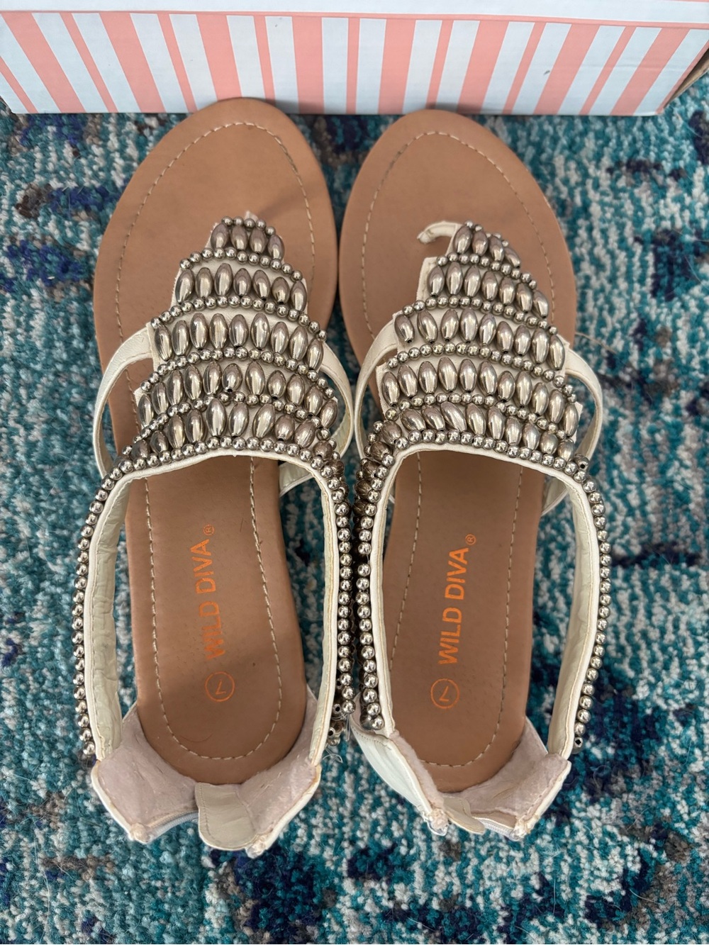 Wild Diva Ivory Beaded T-Strap Sandals